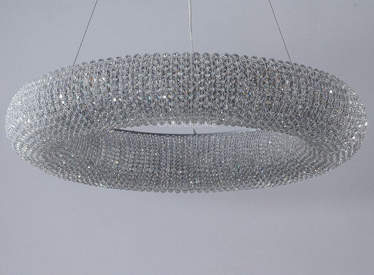 Creative Ring‑shaped Iron Chandelier, Retro Simple Crystal Pendant Light for Living Room, Dining Room, Villa & Showroom