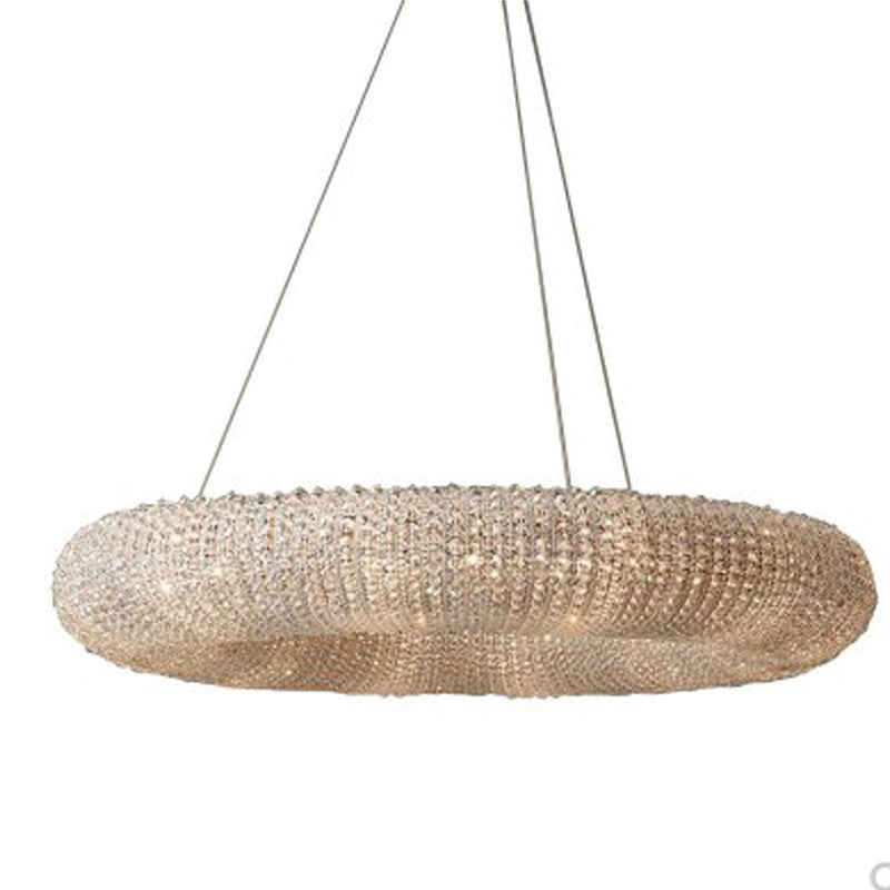 Creative Ring‑shaped Iron Chandelier, Retro Simple Crystal Pendant Light for Living Room, Dining Room, Villa & Showroom