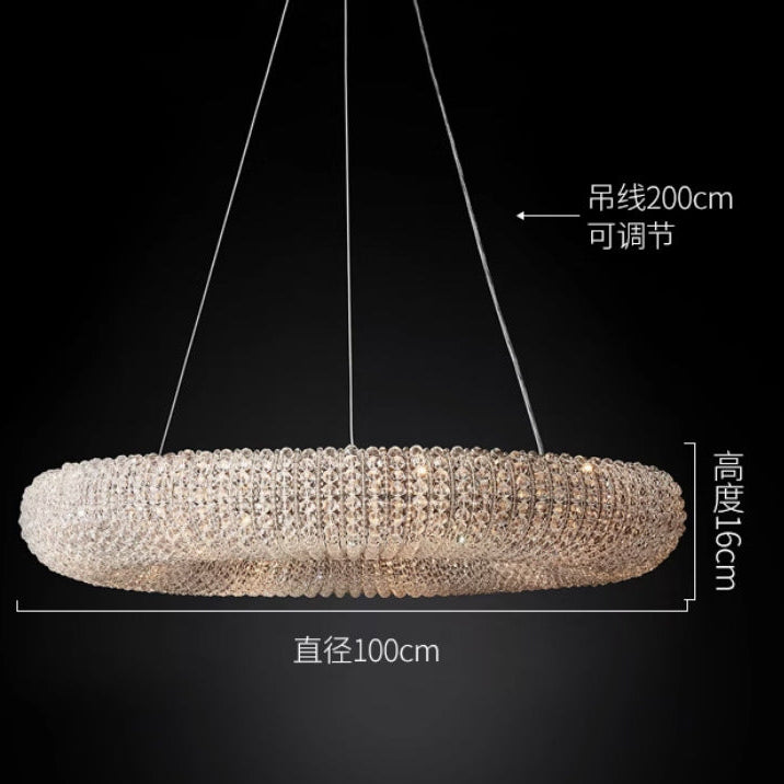 Creative Ring‑shaped Iron Chandelier, Retro Simple Crystal Pendant Light for Living Room, Dining Room, Villa & Showroom