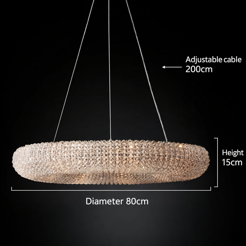 Creative Ring‑shaped Iron Chandelier, Retro Simple Crystal Pendant Light for Living Room, Dining Room, Villa & Showroom