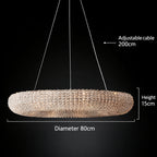 Creative Ring‑shaped Iron Chandelier, Retro Simple Crystal Pendant Light for Living Room, Dining Room, Villa & Showroom