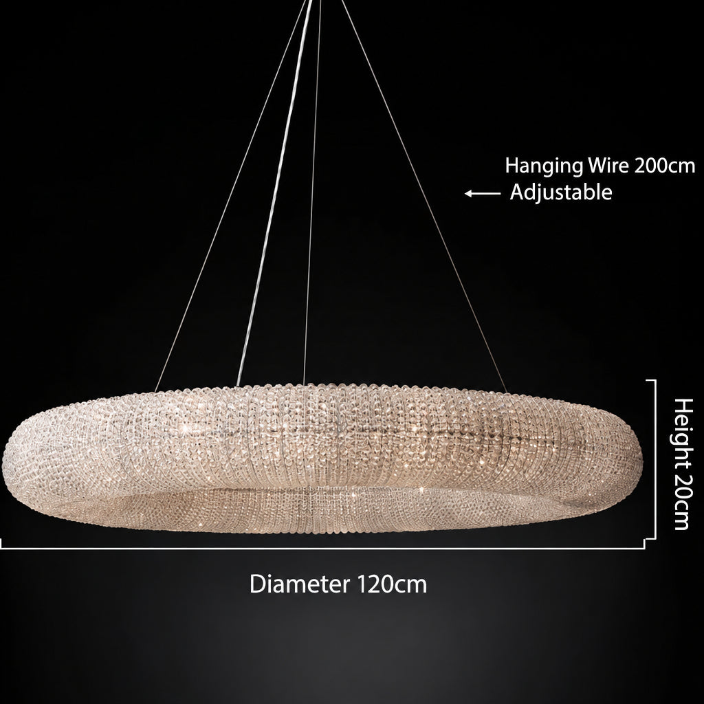 Creative Ring‑shaped Iron Chandelier, Retro Simple Crystal Pendant Light for Living Room, Dining Room, Villa & Showroom