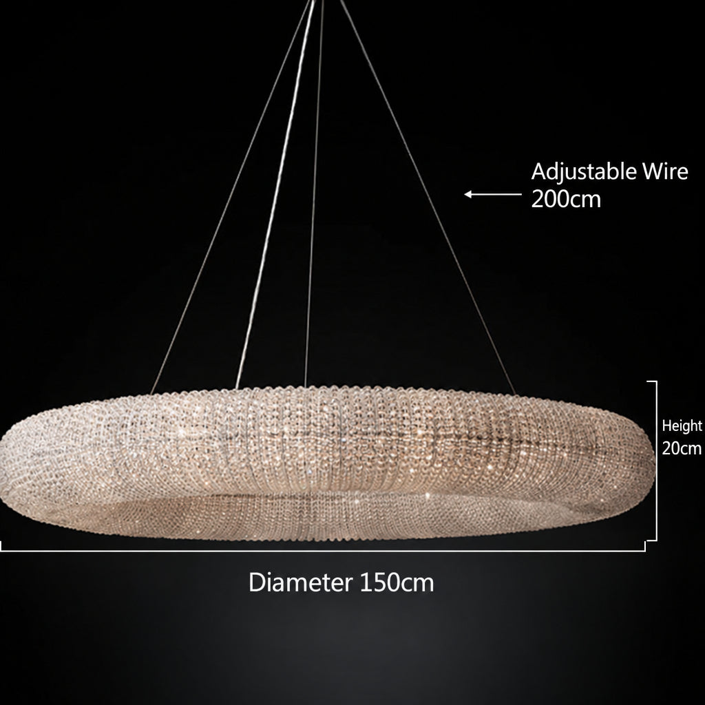 Creative Ring‑shaped Iron Chandelier, Retro Simple Crystal Pendant Light for Living Room, Dining Room, Villa & Showroom