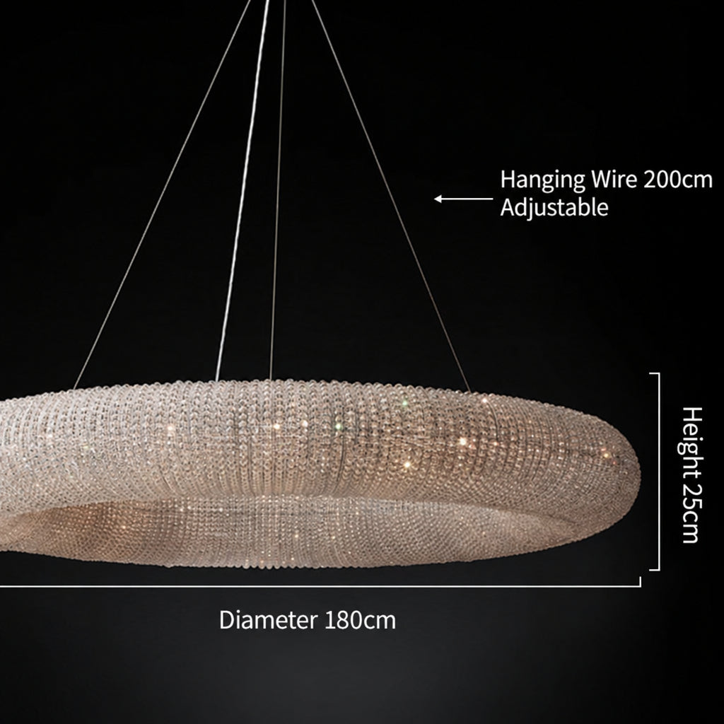 Creative Ring‑shaped Iron Chandelier, Retro Simple Crystal Pendant Light for Living Room, Dining Room, Villa & Showroom